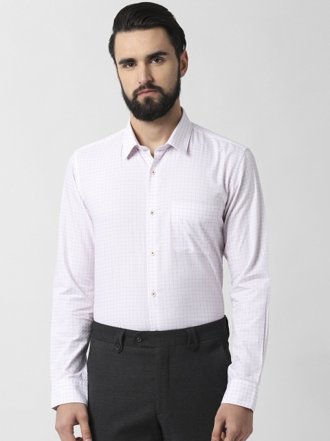 Peter England Men Pink & White Slim Fit Checked Formal Shirt