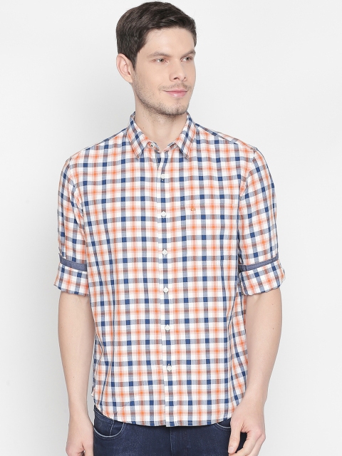 Basics Men Orange & White Slim Fit Checked Casual Shirt