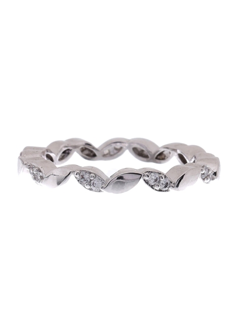 Tistabene Rhodium-Plated Silver-Toned & White AD-Studded Leafy Finger Ring