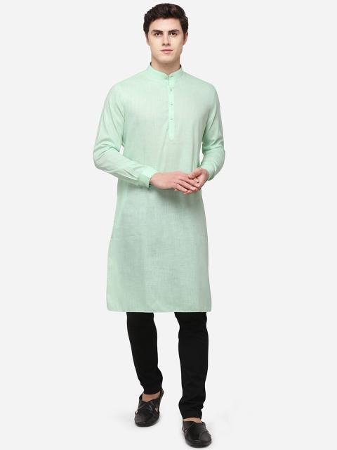 JADE BLUE Men Green Woven Design Straight Modi Kurta