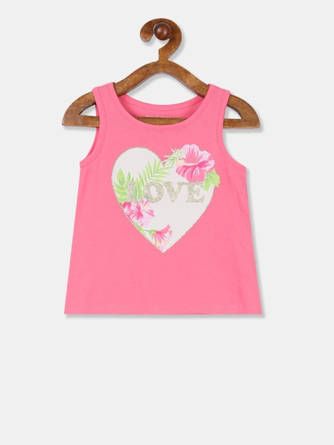 The Childrens Place Girls Pink & Grey Floral Printed Sheen A-Line Top