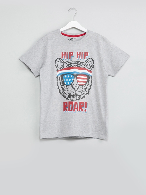 max Boys Grey Printed Round Neck T-shirt