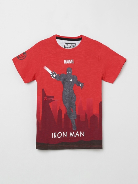 max Boys Red Ironman Printed Round Neck T-shirt