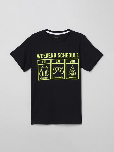 max Boys Black Printed Round Neck T-shirt