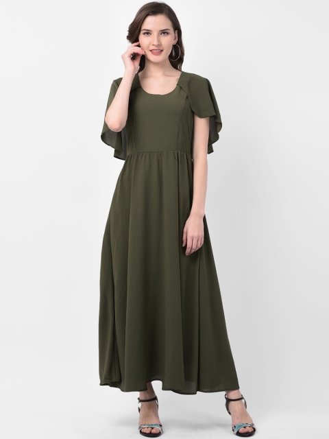 Latin Quarters Women Olive Green Solid Maxi Dress
