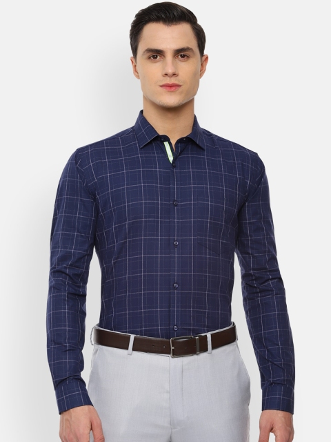 Van Heusen Men Navy Blue & White Regular Fit Checked Formal Shirt