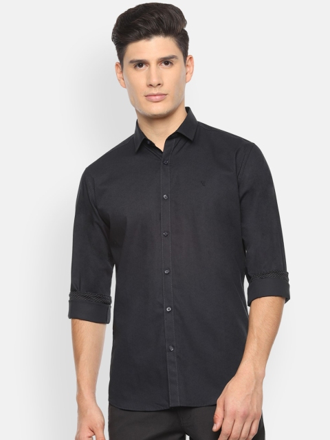 V Dot Men Black Slim Fit Printed Casual Shirt