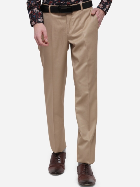 Greenfibre Men Beige Regular Fit Solid Formal Trousers