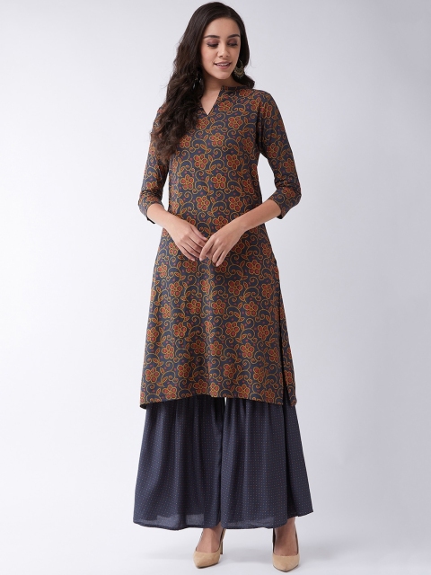 InWeave Women Grey & Yellow Printed A-Line Kurta