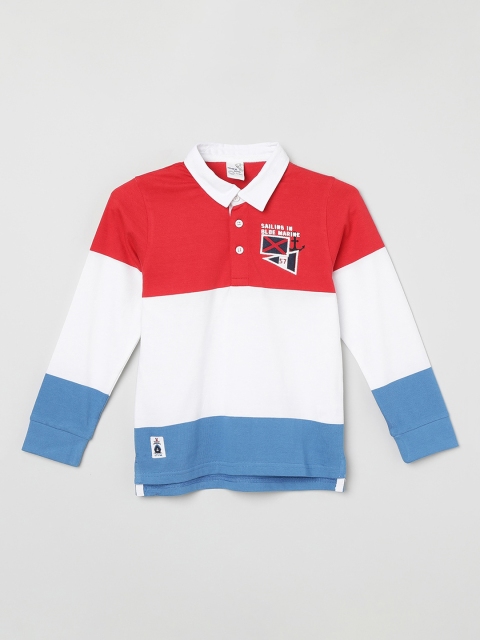max Boys Red & White Colourblocked Polo Collar T-shirt