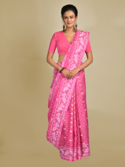 Mitera Pink Pure Cotton Handloom Woven Design Jamdani Saree