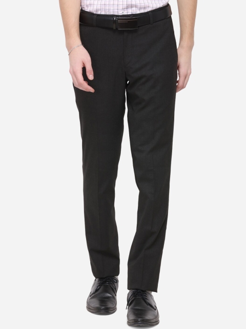 Greenfibre Men Black Skinny Fit Solid Formal Trousers