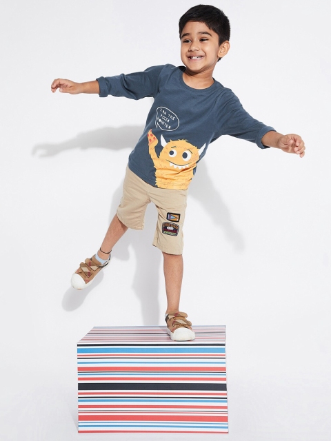 max Boys Navy Blue Printed Round Neck T-shirt