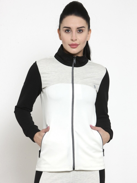 BUKKUM Women White & Black Colourblocked Sweatshirt
