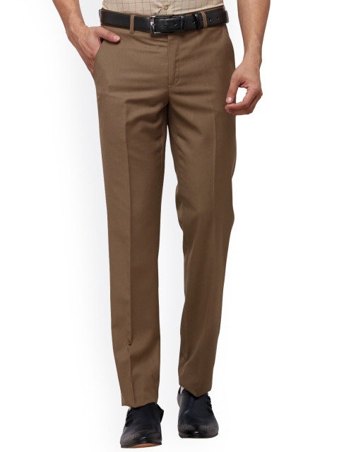 Greenfibre Men Khaki Slim Fit Solid Formal Trousers