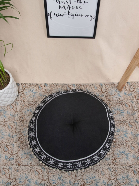Tistabene Black & Grey Borderline Embroided Round Floor Cushion