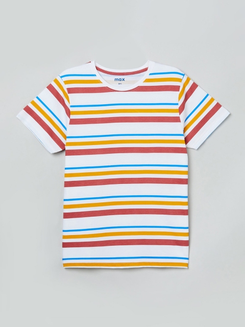 max Boys Blue & Red Striped Round Neck T-shirt