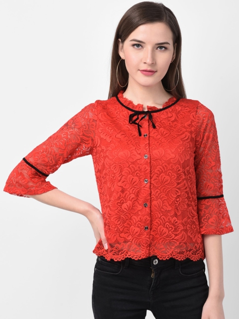 Latin Quarters Women Red Self Design Shirt Style Top