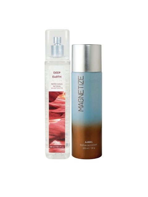 Ajmal Unisex Set of Deep Earth EDT & Magnetize Deodorant, Maroon