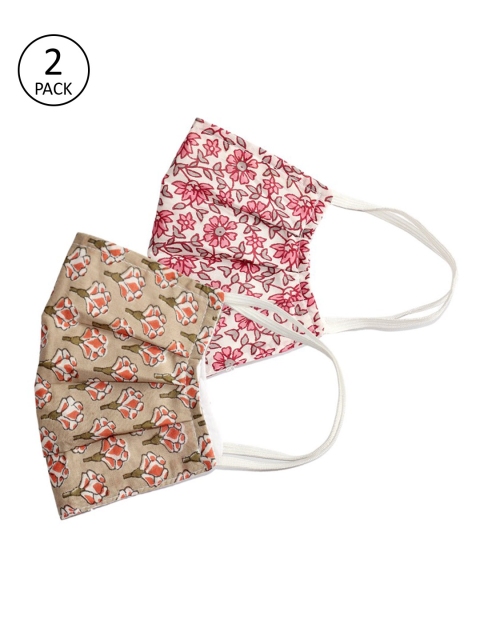 Bellofox Women Pink & Beige 2 Pcs Printed 3-Ply Reusable Cloth Masks
