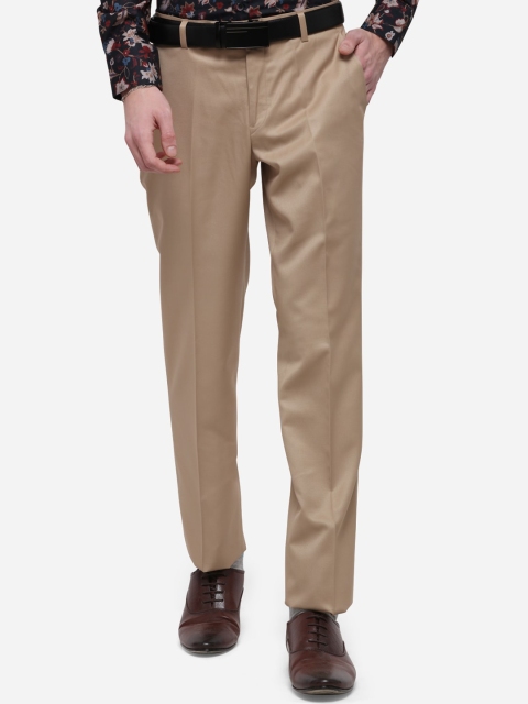 Greenfibre Men Beige Regular Fit Solid Formal Trousers