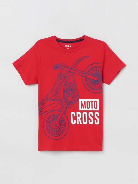 max Boys Red Printed Round Neck T-shirt