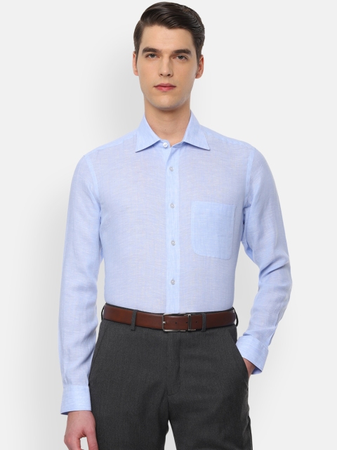 Louis Philippe Permapress Men Blue Regular Fit Solid Pure Linen Formal Shirt