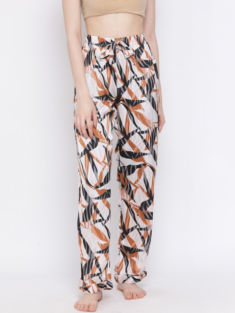 Oxolloxo Women White & Black Printed Lounge Pants