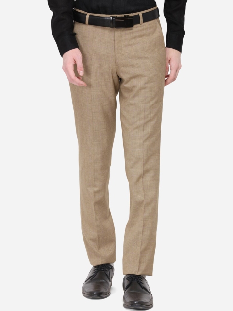 Greenfibre Men Beige Slim Fit Solid Formal Trousers