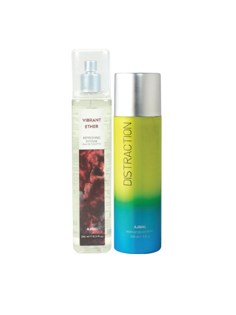 Ajmal Unisex Set Of 2 Vibrant Ether EDT 250ml & Distraction Deodorant Body spray 200ml, Brown
Ajmal Unisex Set Of 2 Vibrant Ether EDT 250ml & Distraction Deodorant Body spray 200ml, Brown