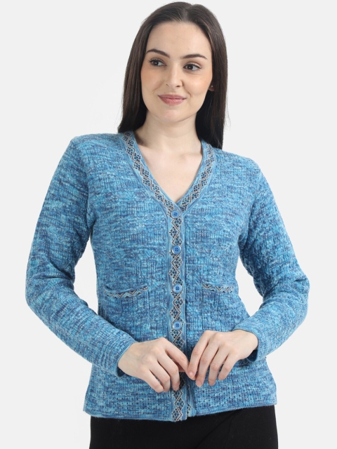 Monte Carlo Women Blue Printed Cardigan Sweater