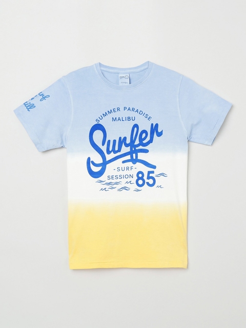 max Boys Blue & White Printed Round Neck T-shirt