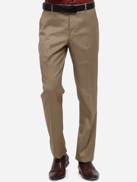 Greenfibre Men Khaki Regular Fit Solid Formal Trousers