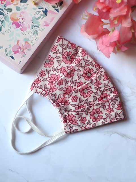 Bellofox Women Pack Of 3 Floral Printed 3-Ply Cloth Mask, Pink