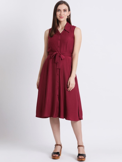 Zink London Women Magenta Solid Shirt Dress
