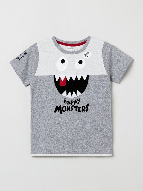 max Boys Charcoal Grey Printed Round Neck T-shirt