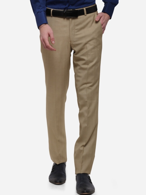 Greenfibre Men Beige Slim Fit Solid Formal Trousers