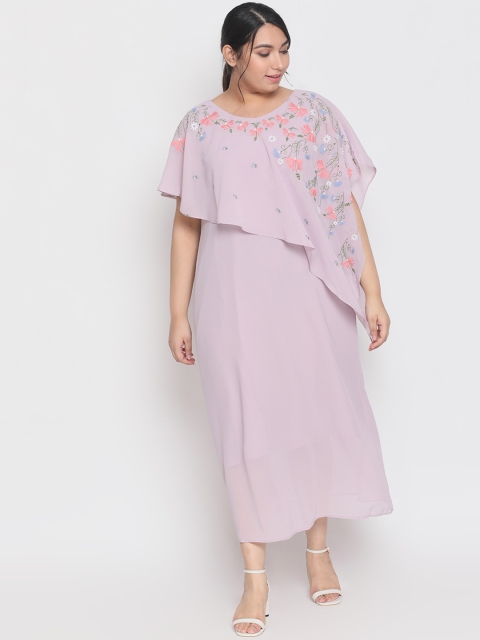 Amydus Women Lavender & Pink Floral Embroidered Plus Size Maxi Dress