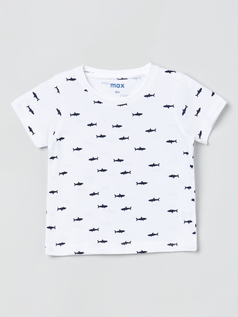 max Boys White Printed Round Neck T-shirt