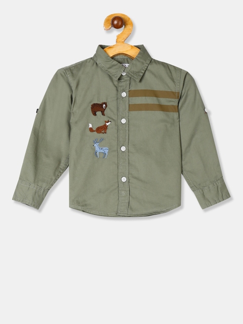 Donuts Boys Green Regular Fit Self Design Casual Shirt