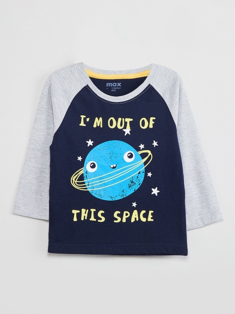 max Boys Blue Printed Round Neck T-shirt