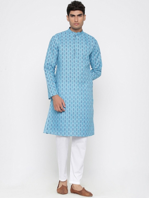 Tistabene Men Blue & White Woven Design Kurta with Pyjamas
