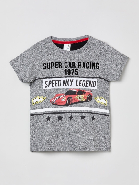 max Boys Grey Printed Round Neck T-shirt