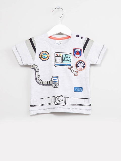 max Boys Grey & Orange Printed Round Neck T-shirt