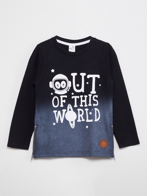 max Boys Black Printed Round Neck T-shirt