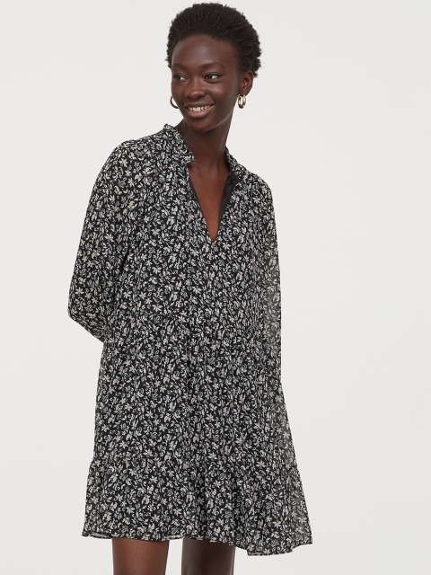 H&M Women Black & White Wide Chiffon Dress
