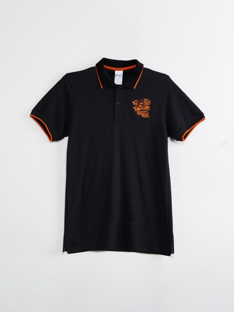 max Boys Black Solid Polo Collar T-shirt