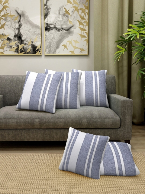 KLOTTHE Set Of 5 Blue & White Striped Square Cushions