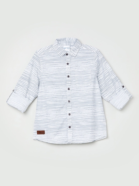 max Boys White Regular Fit Striped Casual Shirt