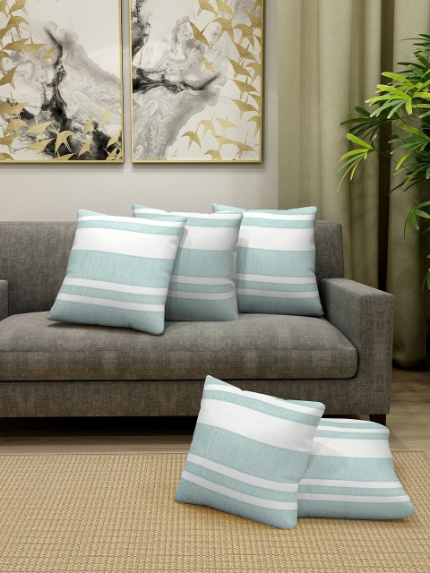 KLOTTHE Set Of 5 White & Green Striped Square Cushions